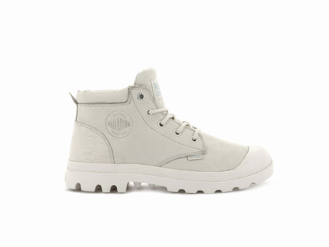 Palladium Pampa Lo Cuff Leather Women's Boots White/Grey (OGEU21857)